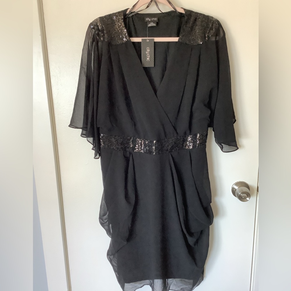 NWT BLACK CITY CHIC SEQUINED WRAP DRESS-PLUS SIZE 16